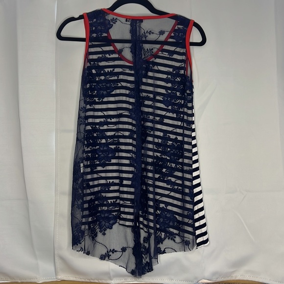Striped Lace Back Tank - Picture 2 of 3